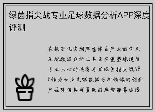 绿茵指尖战专业足球数据分析APP深度评测