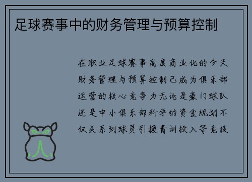 足球赛事中的财务管理与预算控制