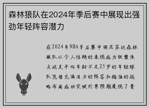森林狼队在2024年季后赛中展现出强劲年轻阵容潜力