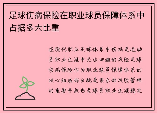 足球伤病保险在职业球员保障体系中占据多大比重